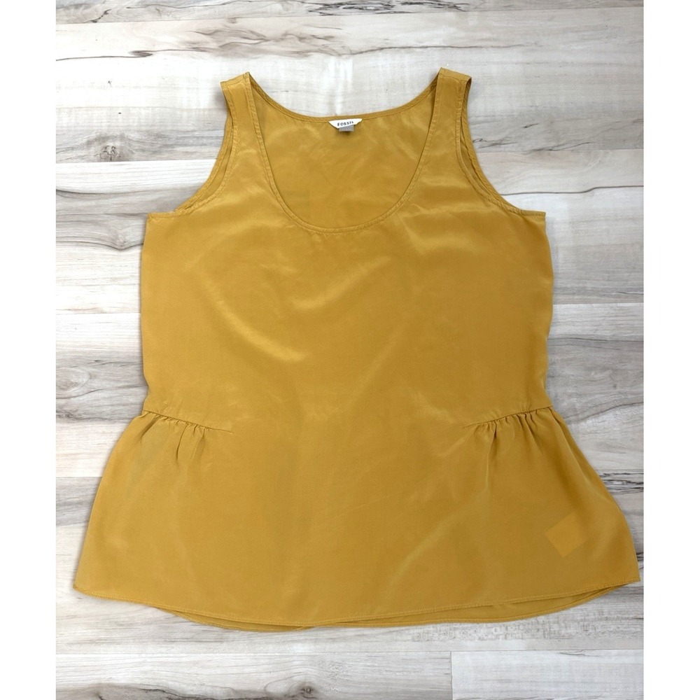Fossil Silk Ruffle Top Scoop Neck Sleeveless Peplum S Boho  Cottagecore Capsule